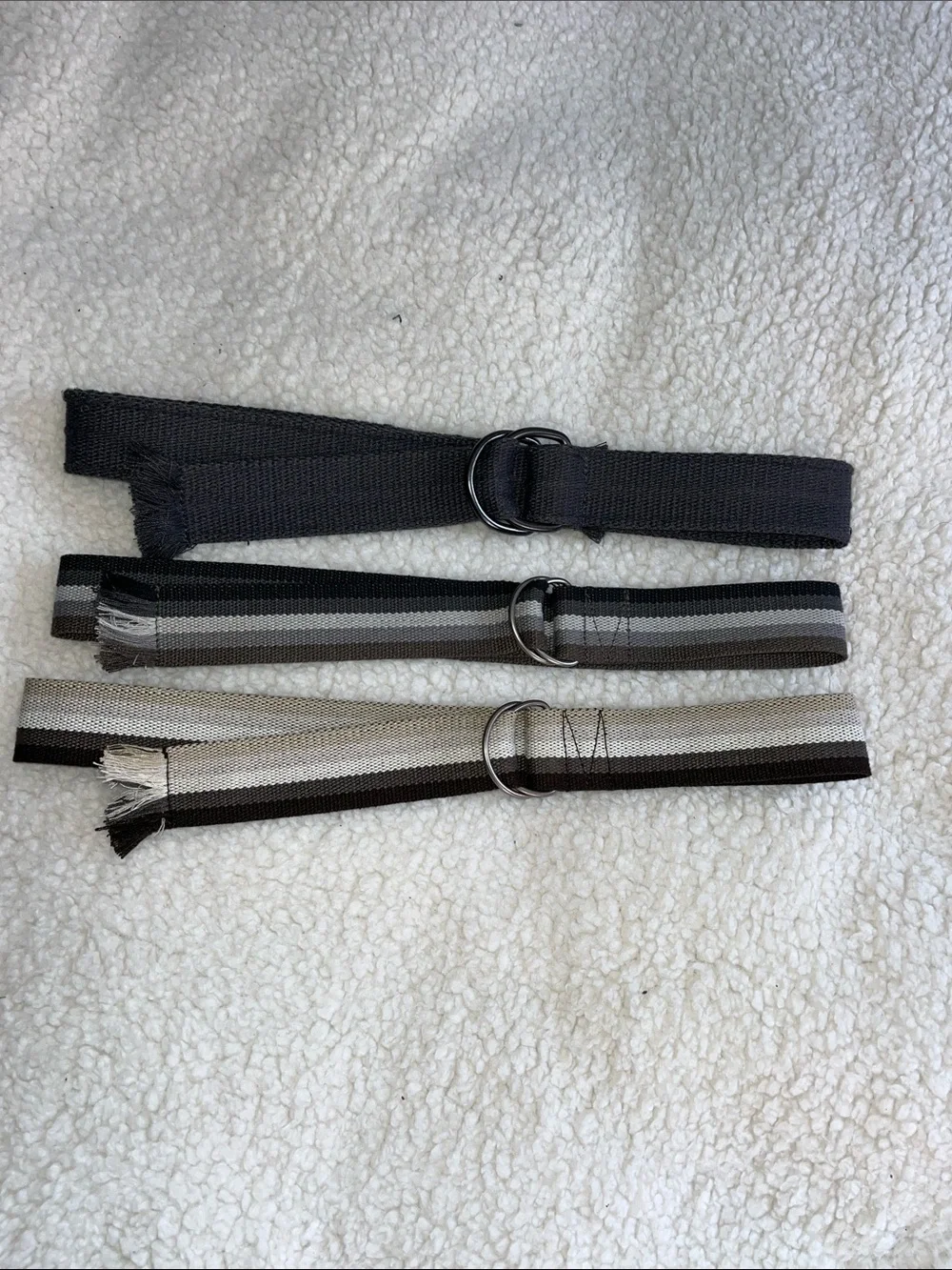 Set of 3 D-Ring Canvas Belts in neutral colors. Size 16-20.